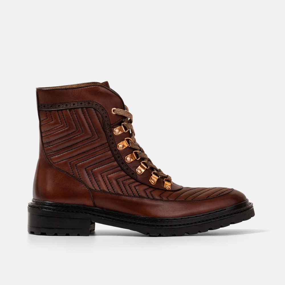 Marc Nolan Bond Cognac Matelassé Leather Combat Boots size 12